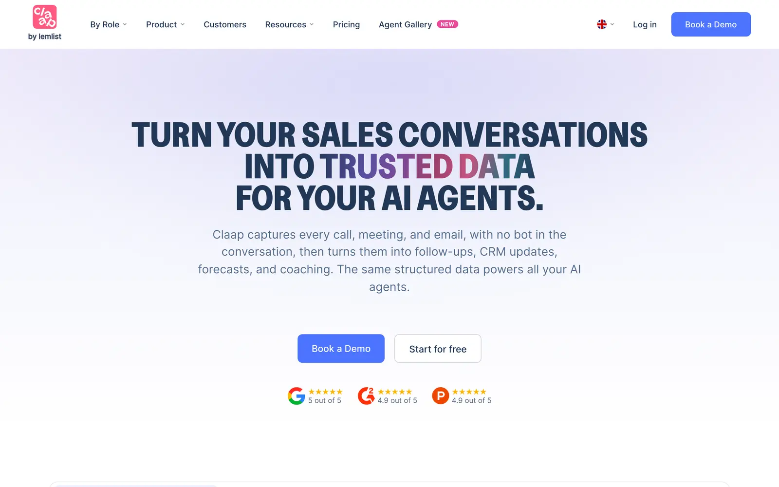 Screenshot of the Claap website
