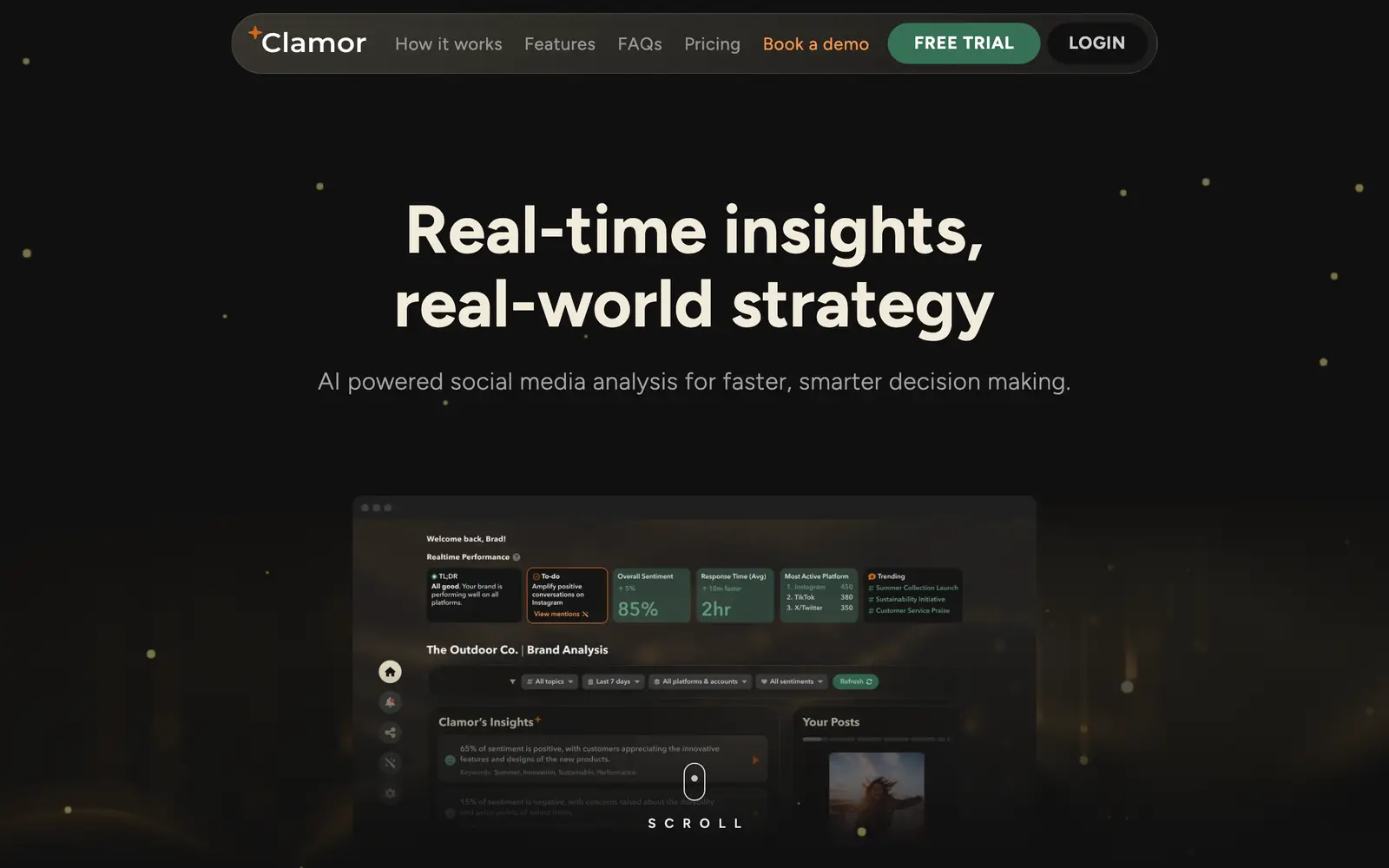 Screenshot of the Clamor website