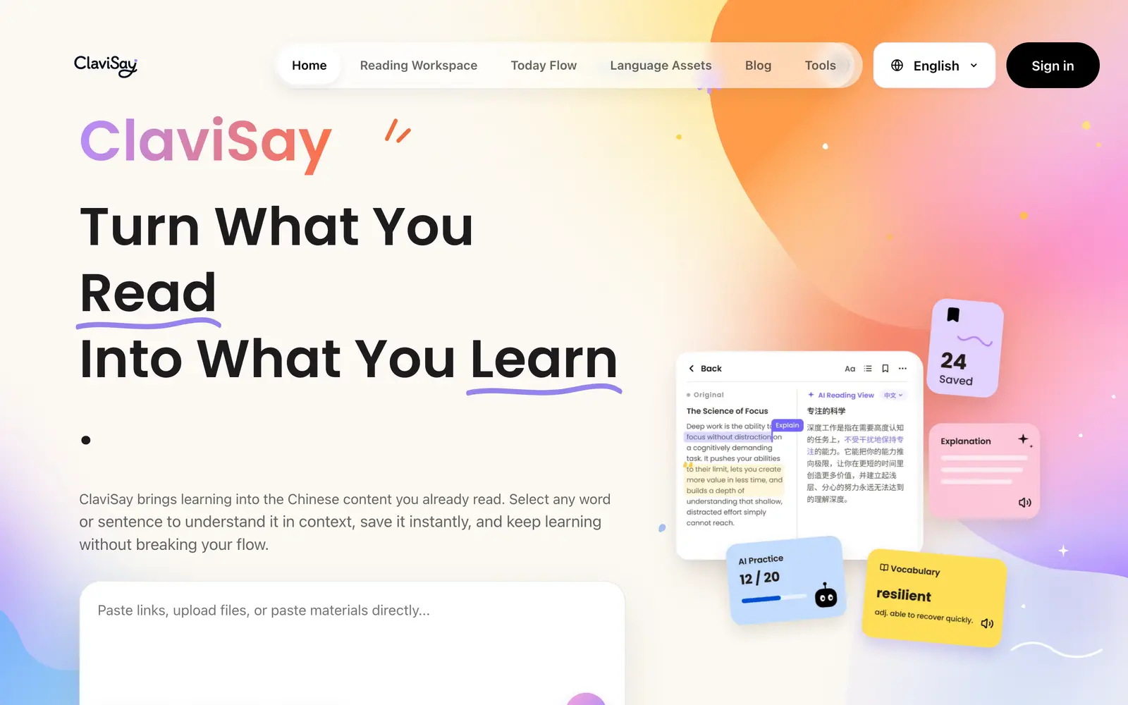 Screenshot of the ClaviSay website