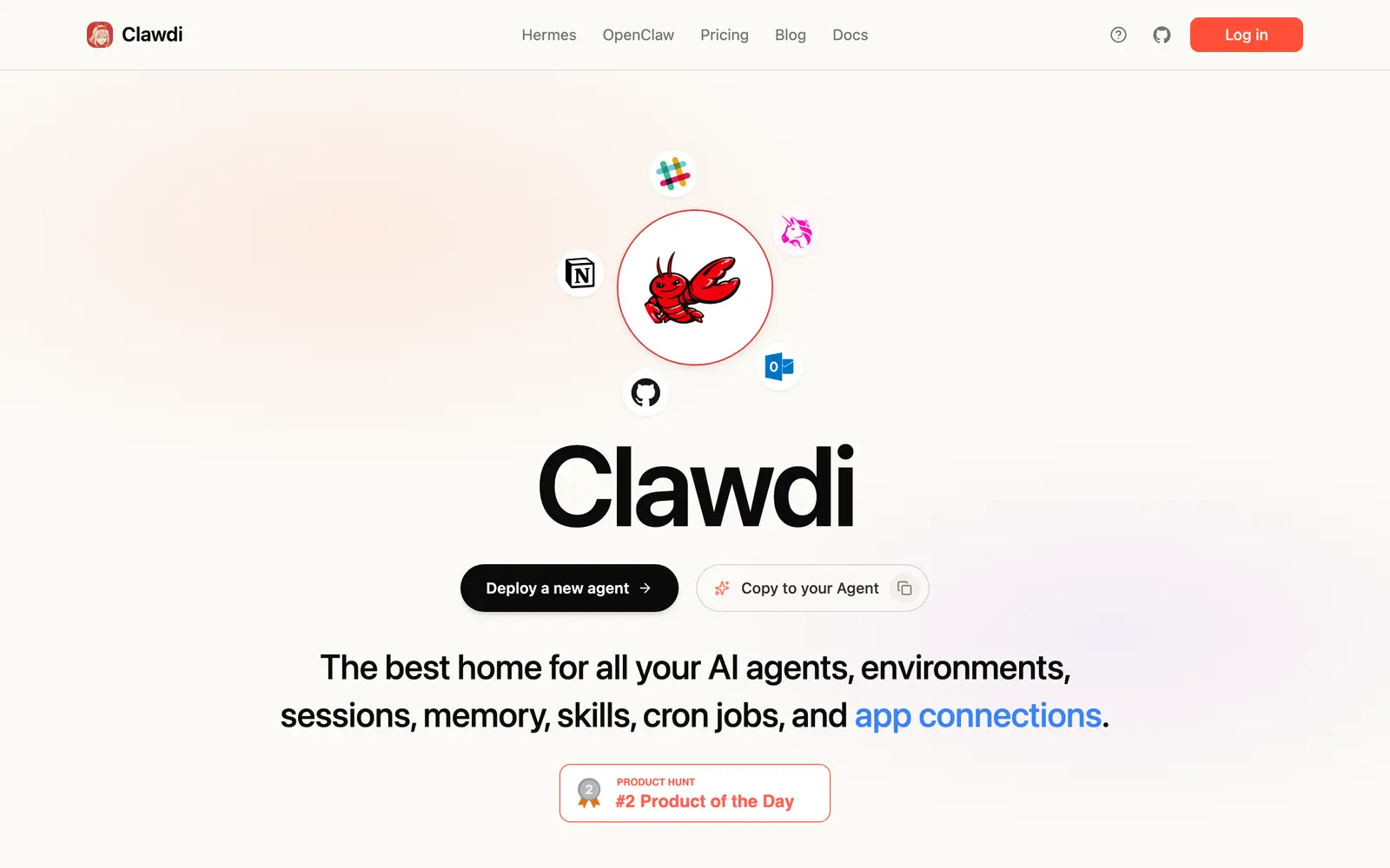 Screenshot of the Clawdi website