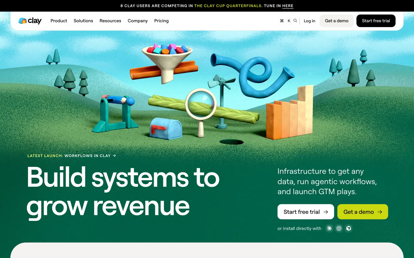 Screenshot of the Clay website