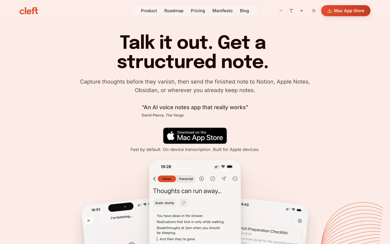 Screenshot of the Cleft Notes website