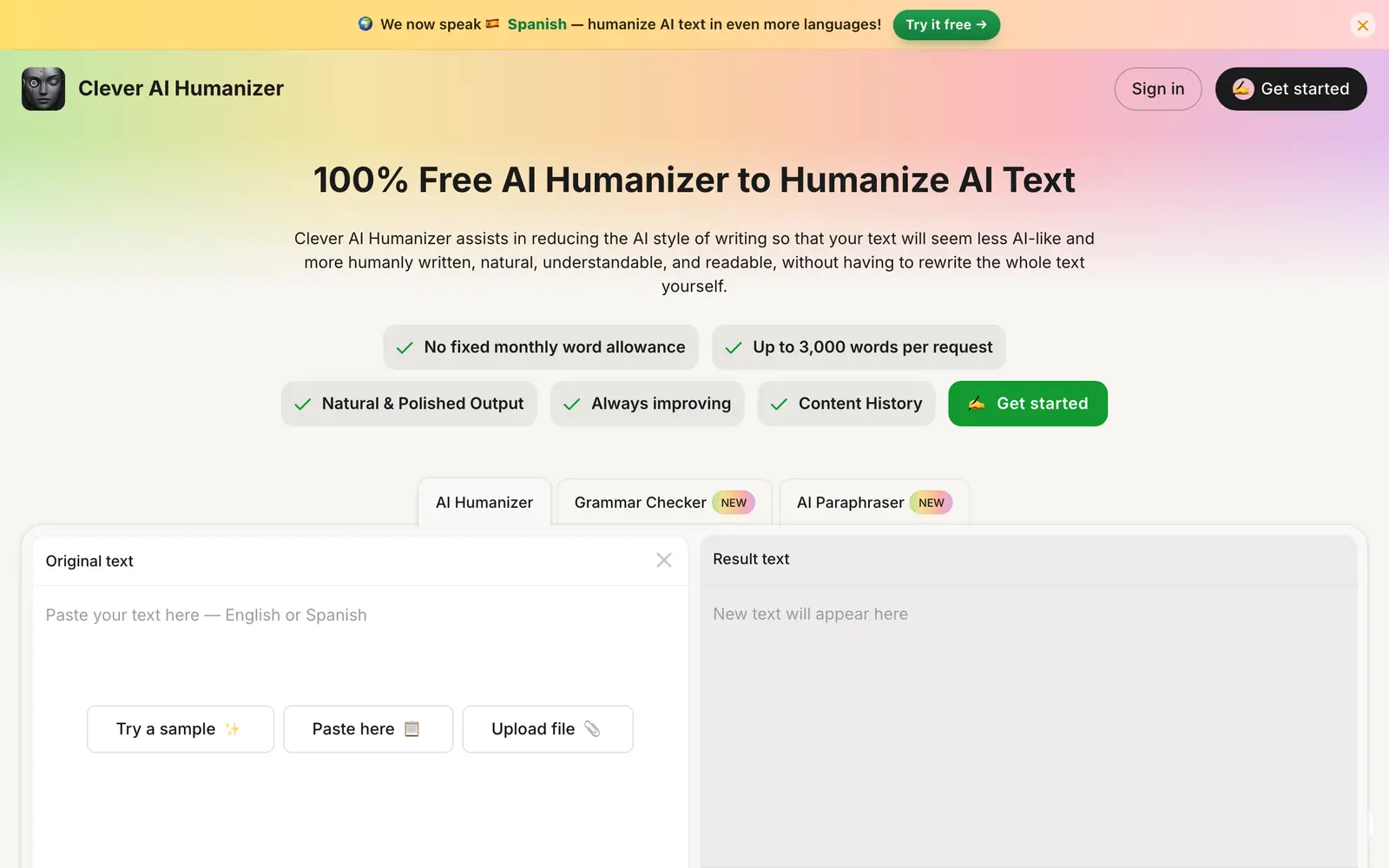 Screenshot of the Clever AI Humanizer website