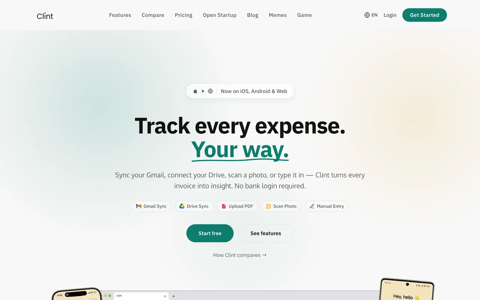 Screenshot of the Clint website