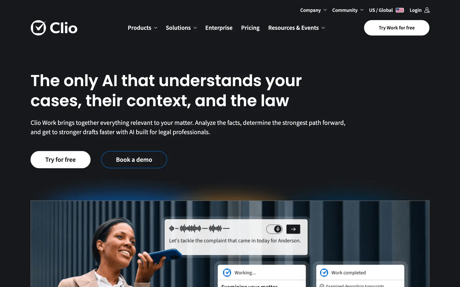 Screenshot of the Clio Work website