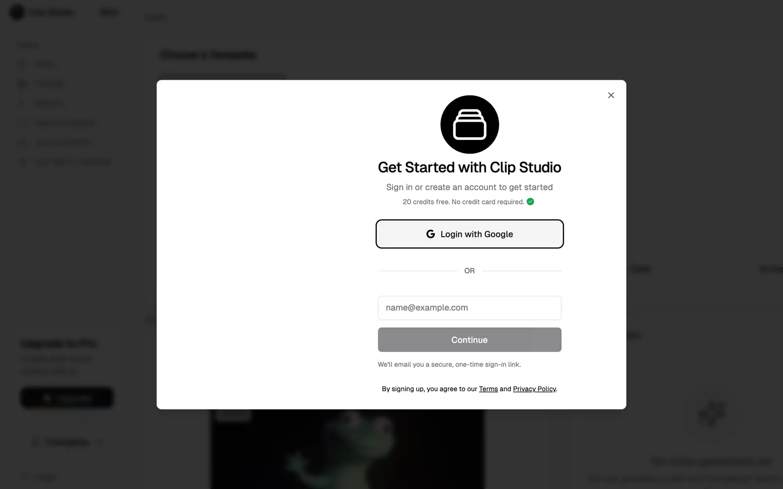 Screenshot of the Clip Studio website