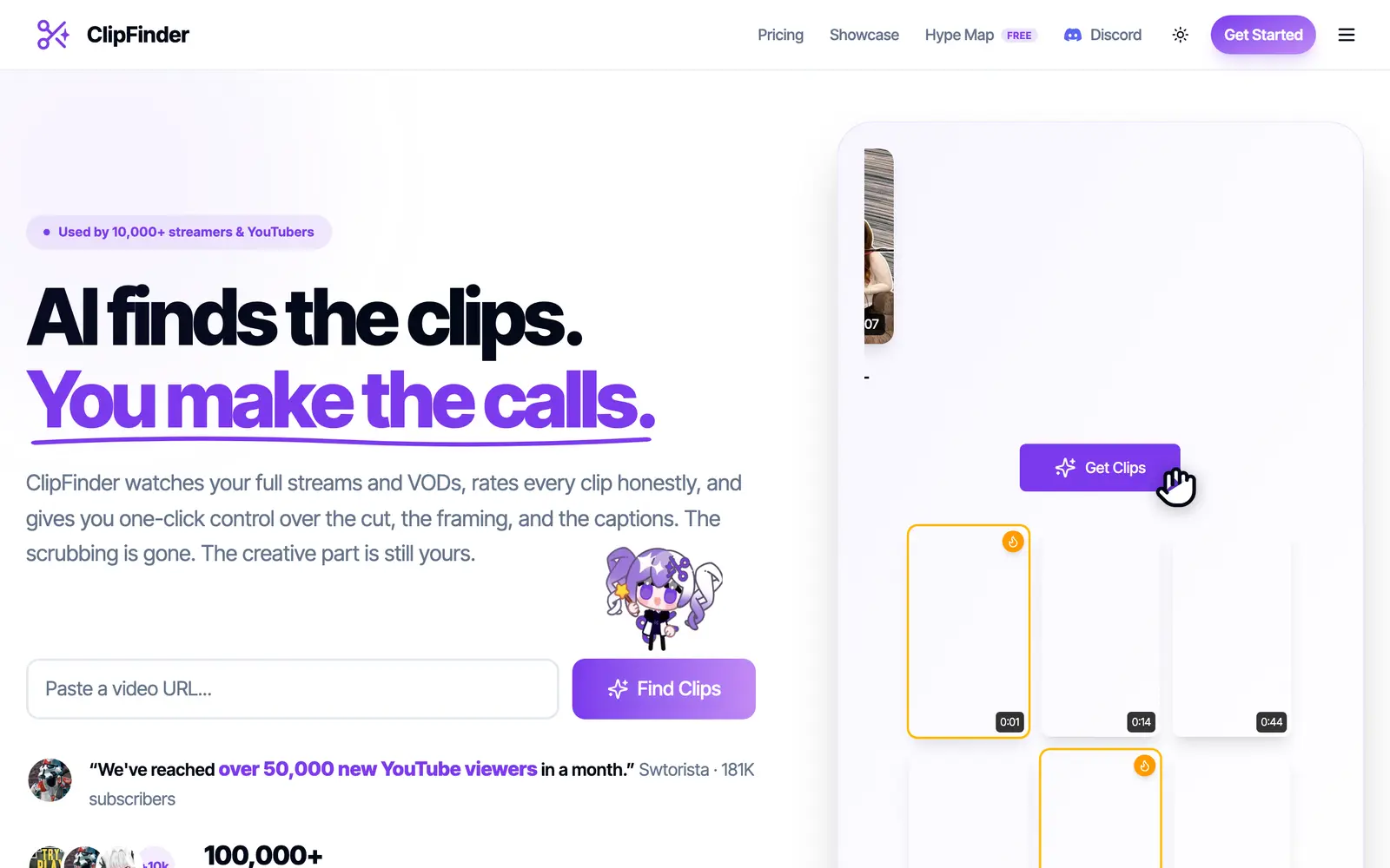 Screenshot of the ClipFinder website