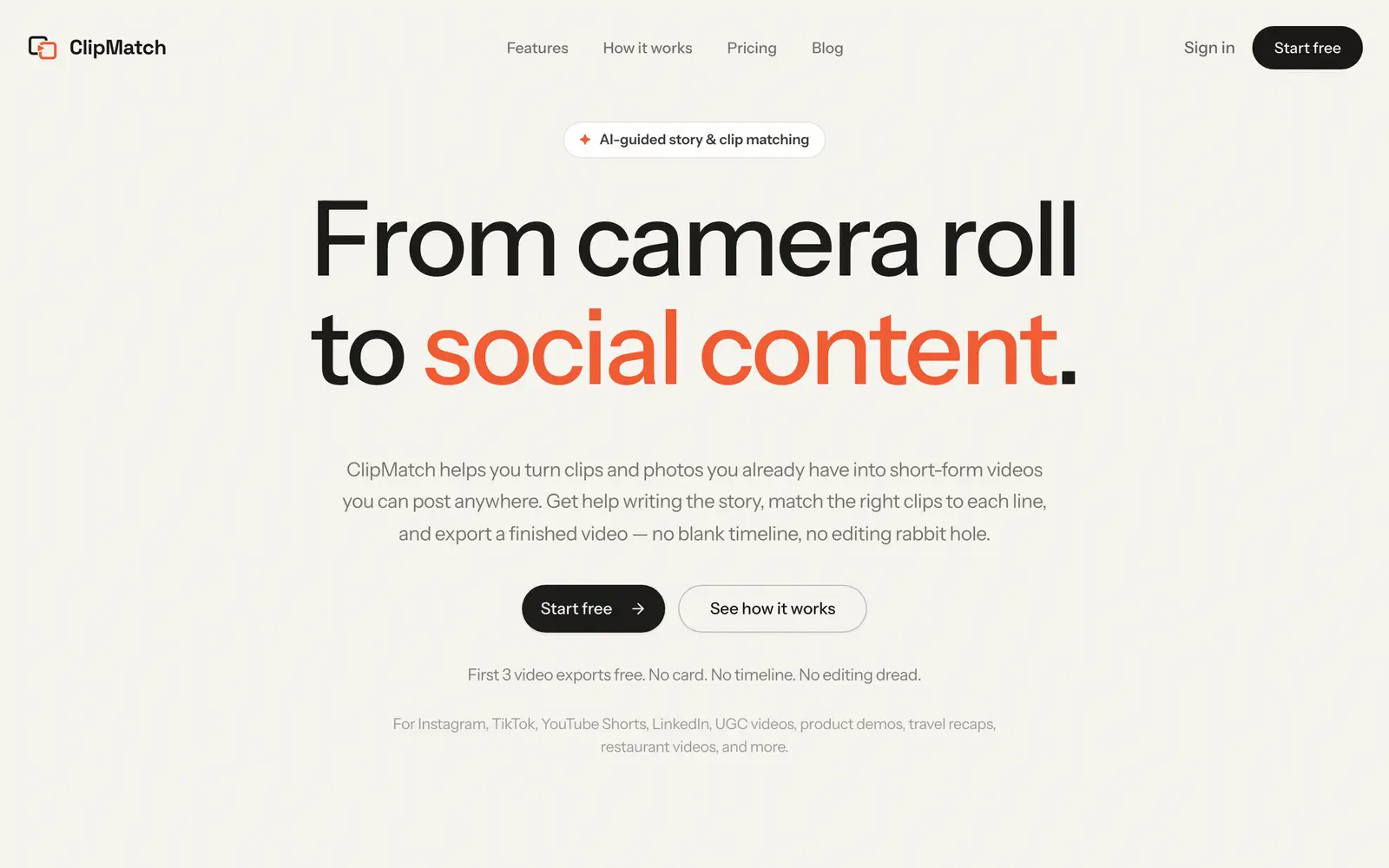 Screenshot of the ClipMatch website