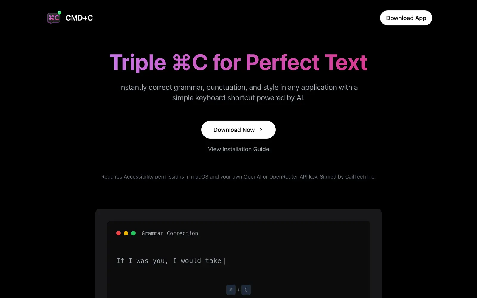 Screenshot of the CMD-C.app website