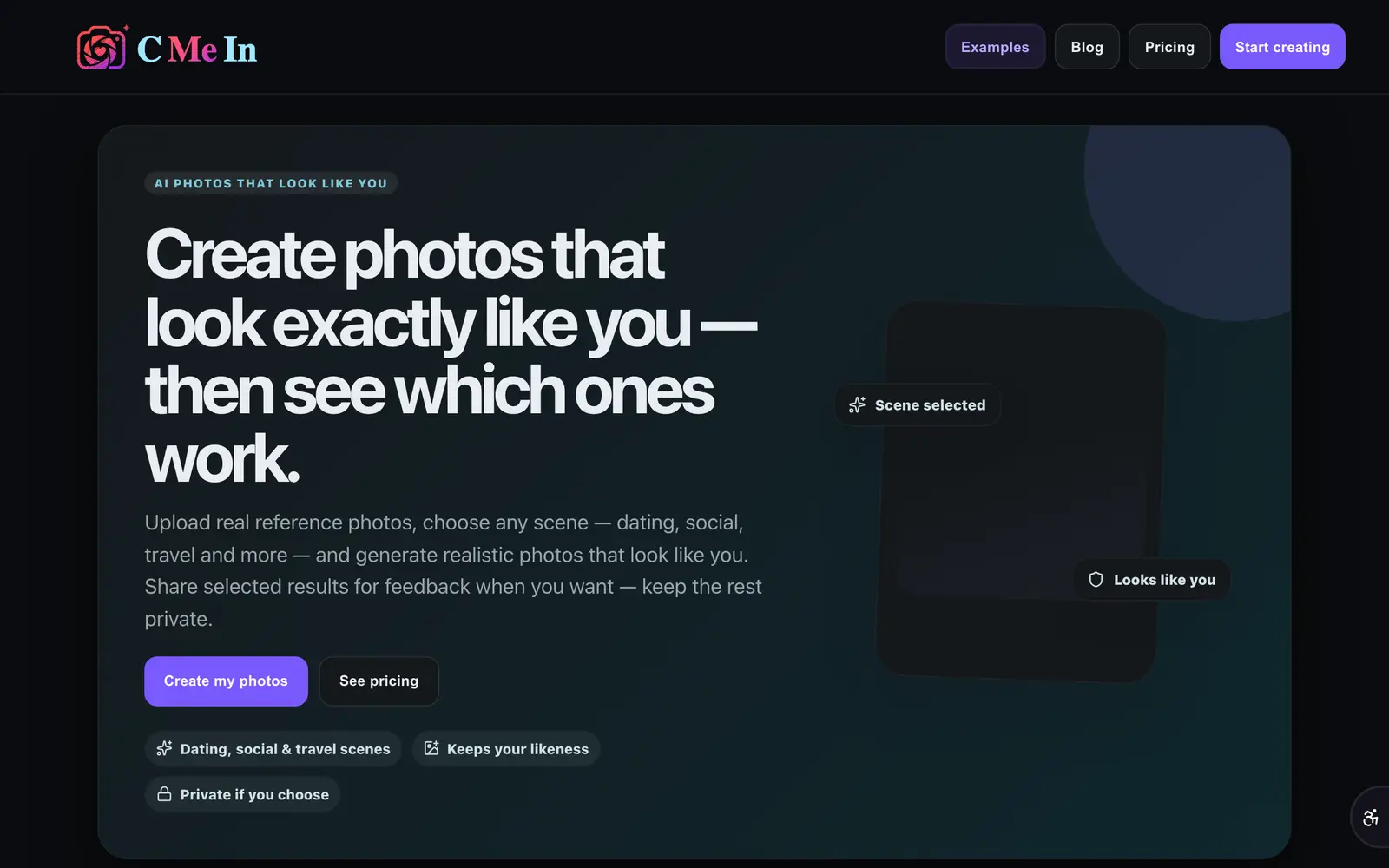Screenshot of the CMeIn AI website