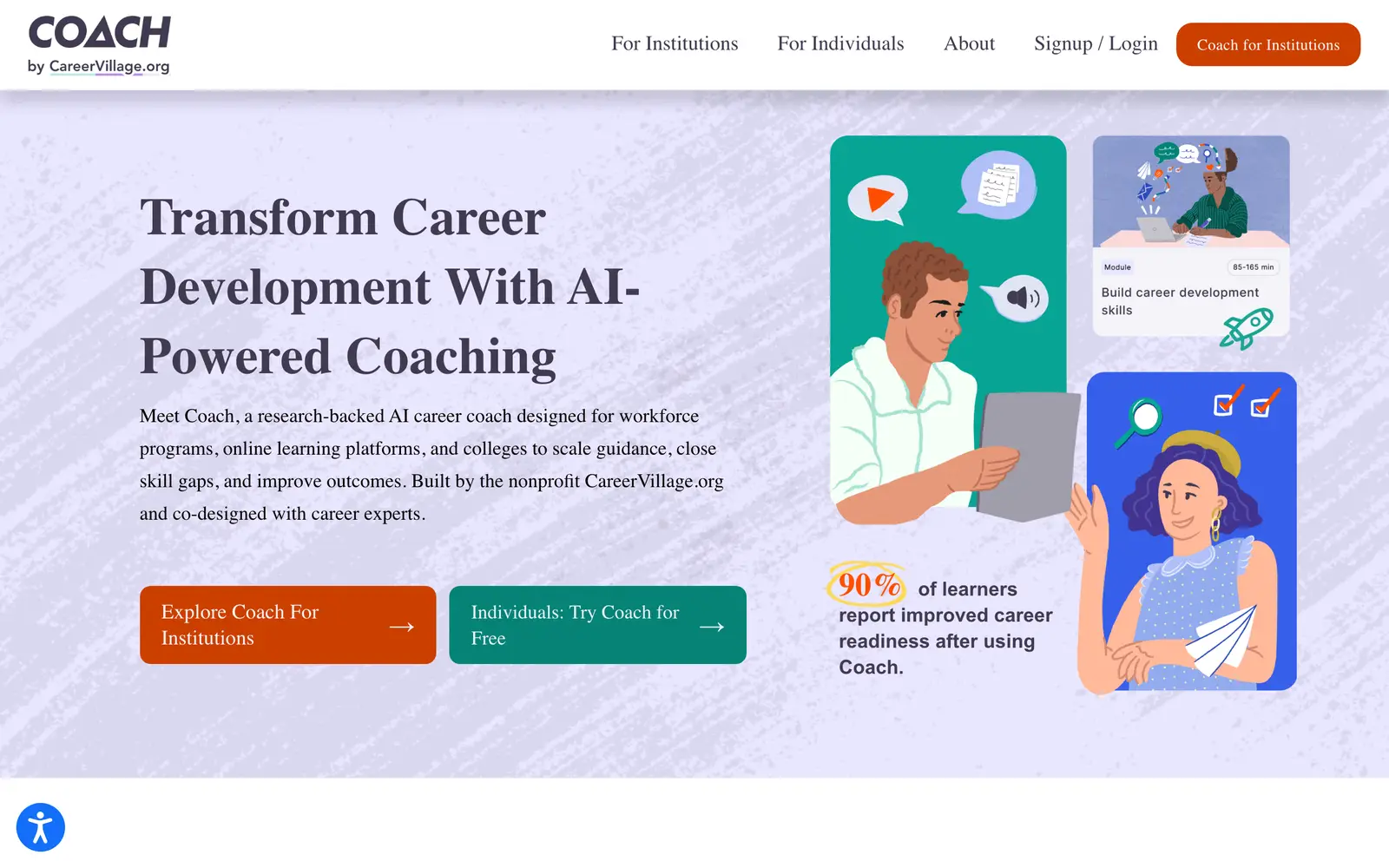 Screenshot of the COACH by CareerVillage website