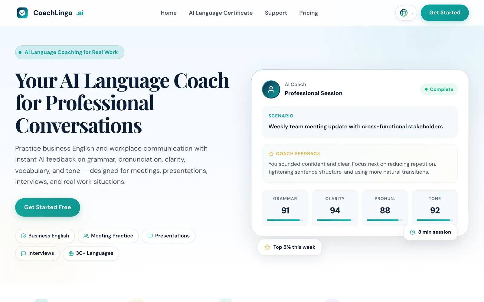 Screenshot of the CoachLingo.ai website