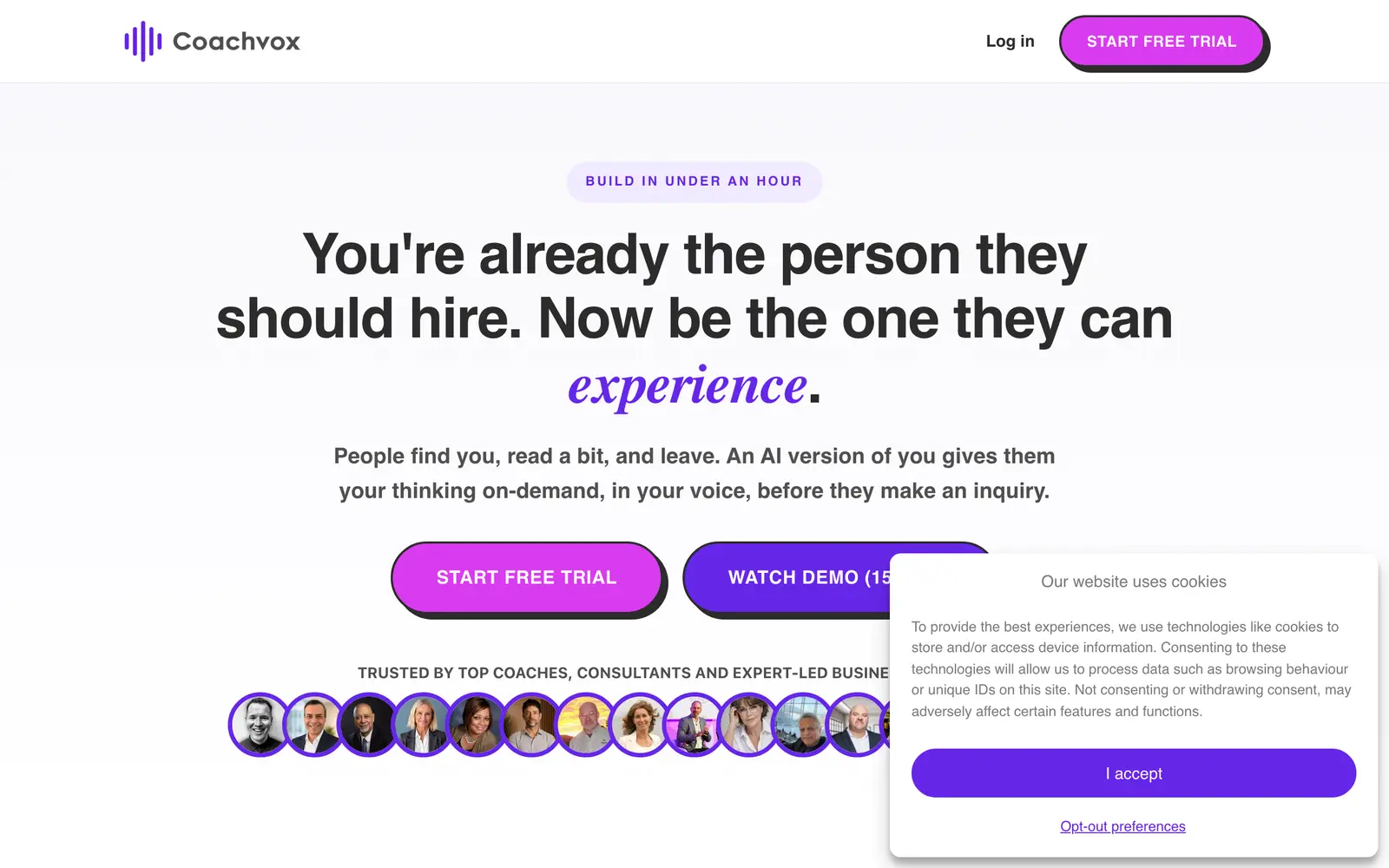 Screenshot of the Coachvox AI website