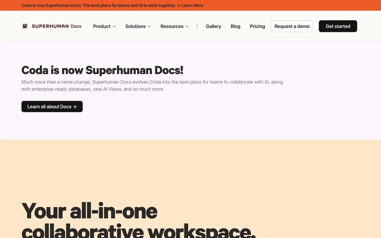 Screenshot of the Coda website