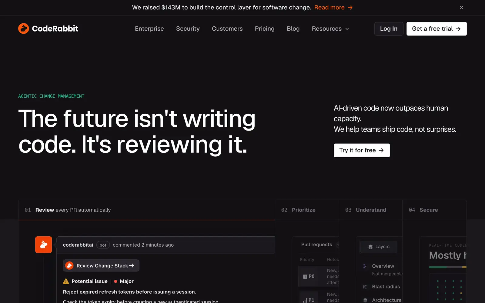 Screenshot of the CodeRabbit website