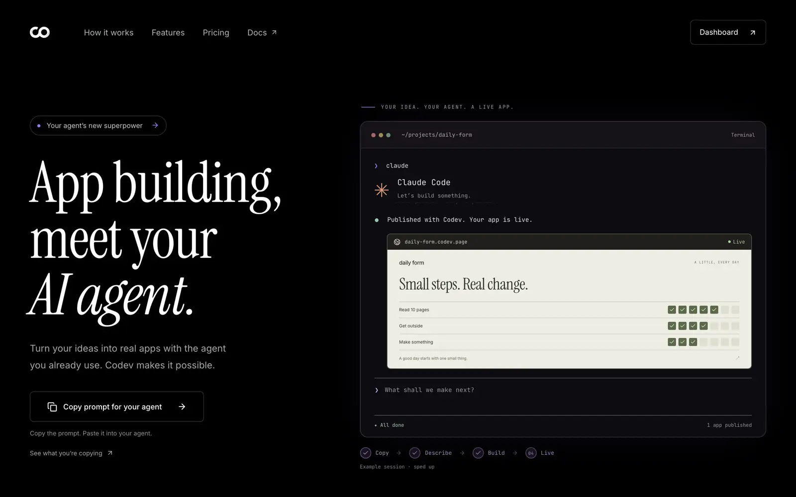 Screenshot of the Codev website