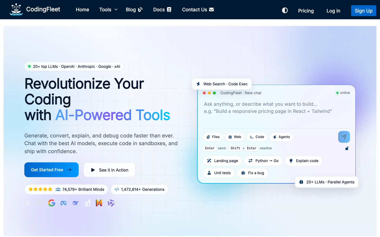 Screenshot of the CodingFleet website