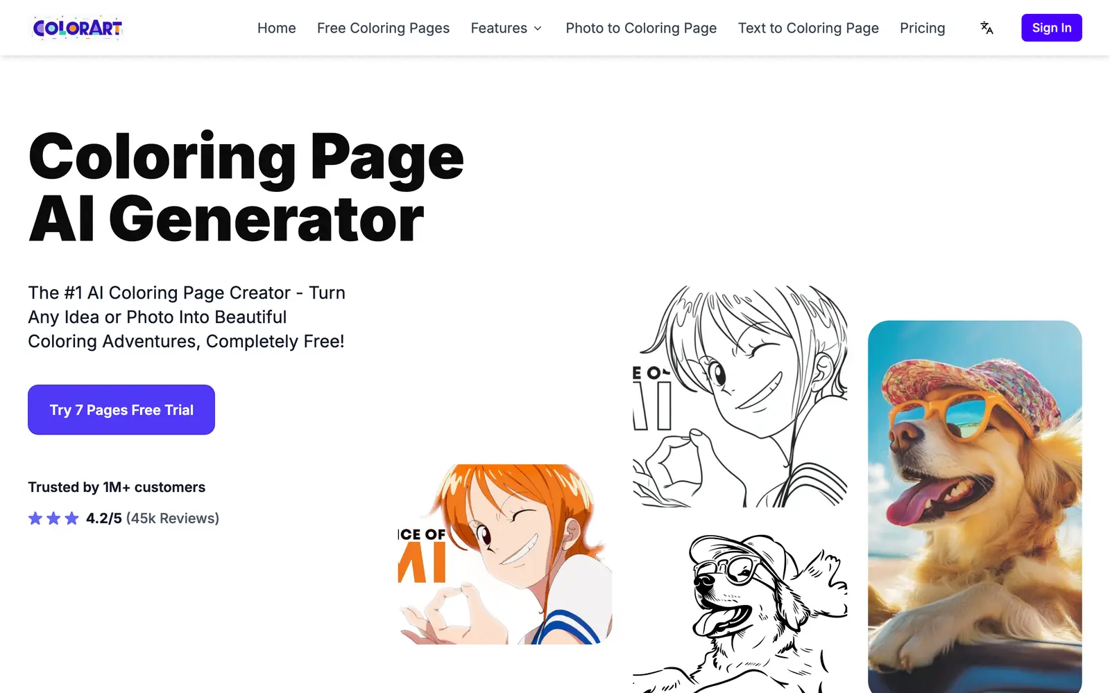 Screenshot of the ColorArt AI website