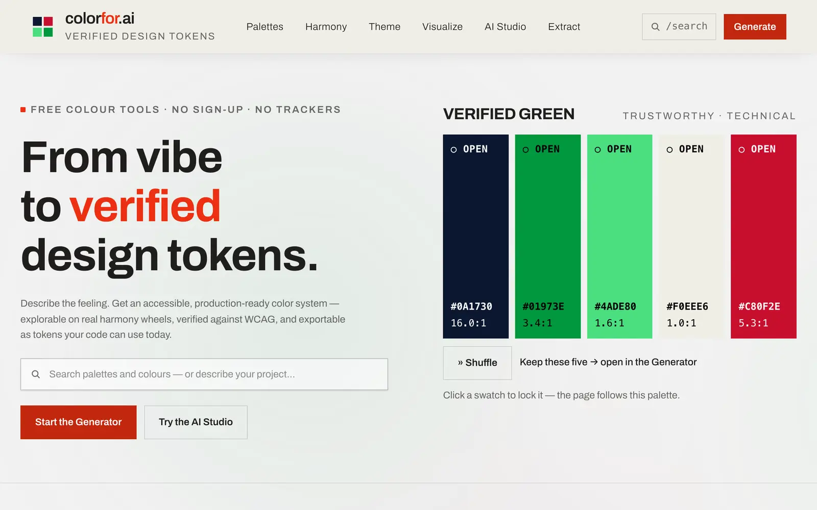 Screenshot of the colorfor.ai website