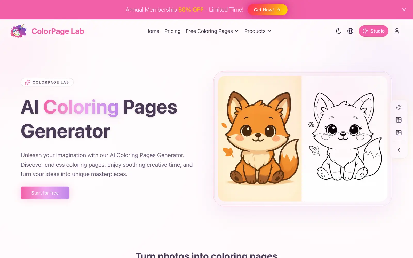 Screenshot of the ColorPage Lab website