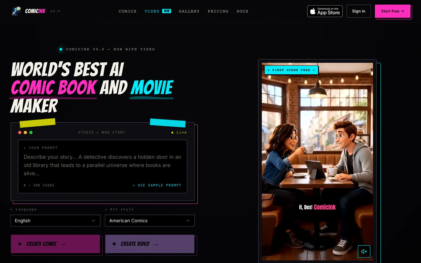 Screenshot of the ComicInk website