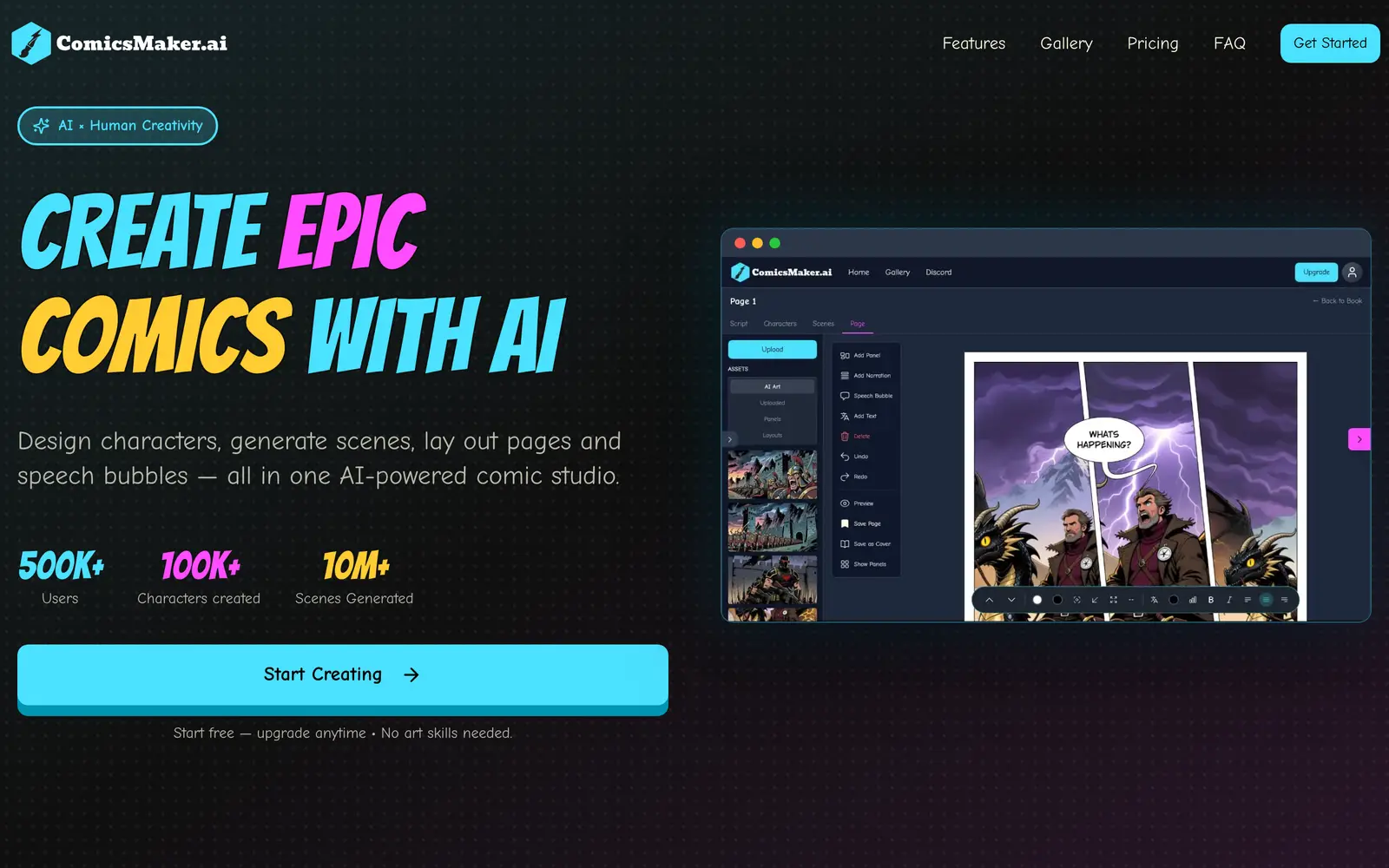 Screenshot of the Comicsmaker website
