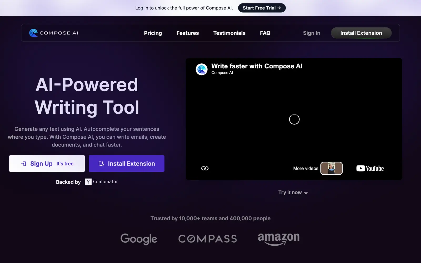 Screenshot of the Compose AI website