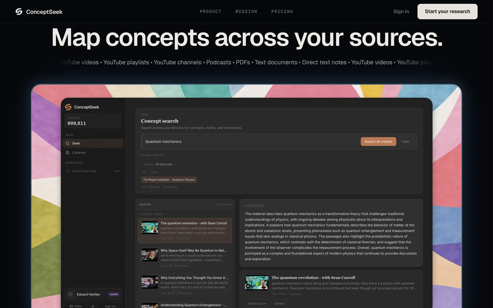 Screenshot of the ConceptSeek website
