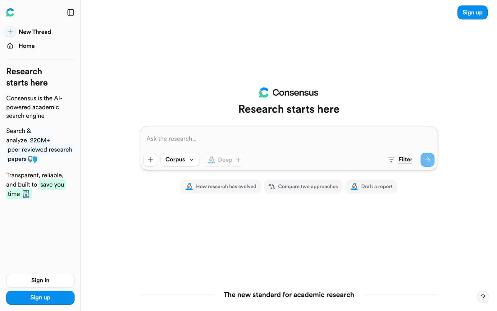 Screenshot of the Consensus website