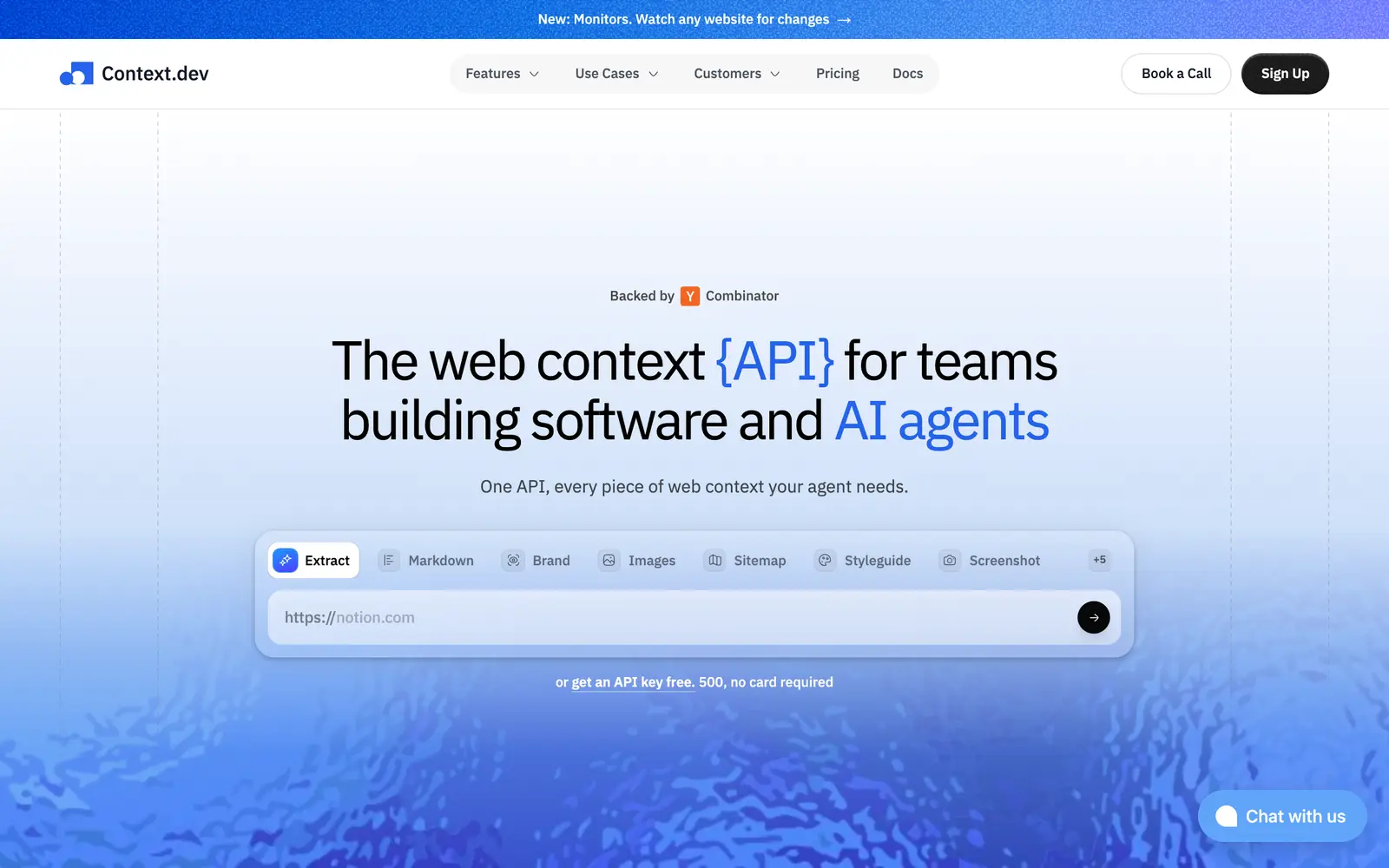 Screenshot of the Context.dev website
