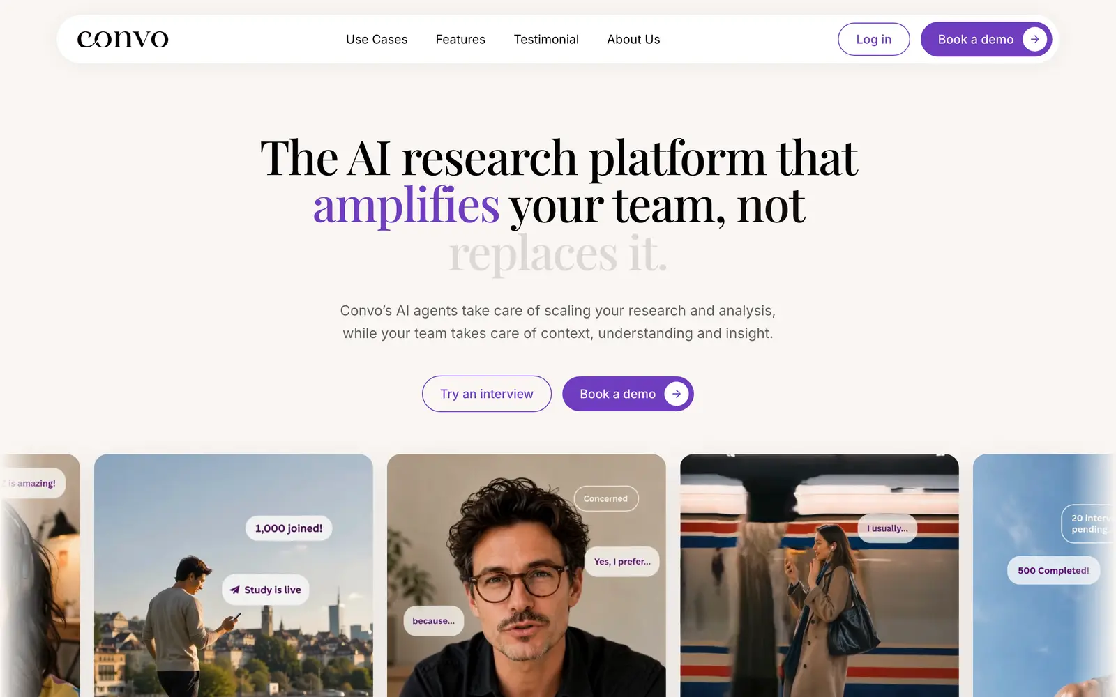 Screenshot of the Convo website