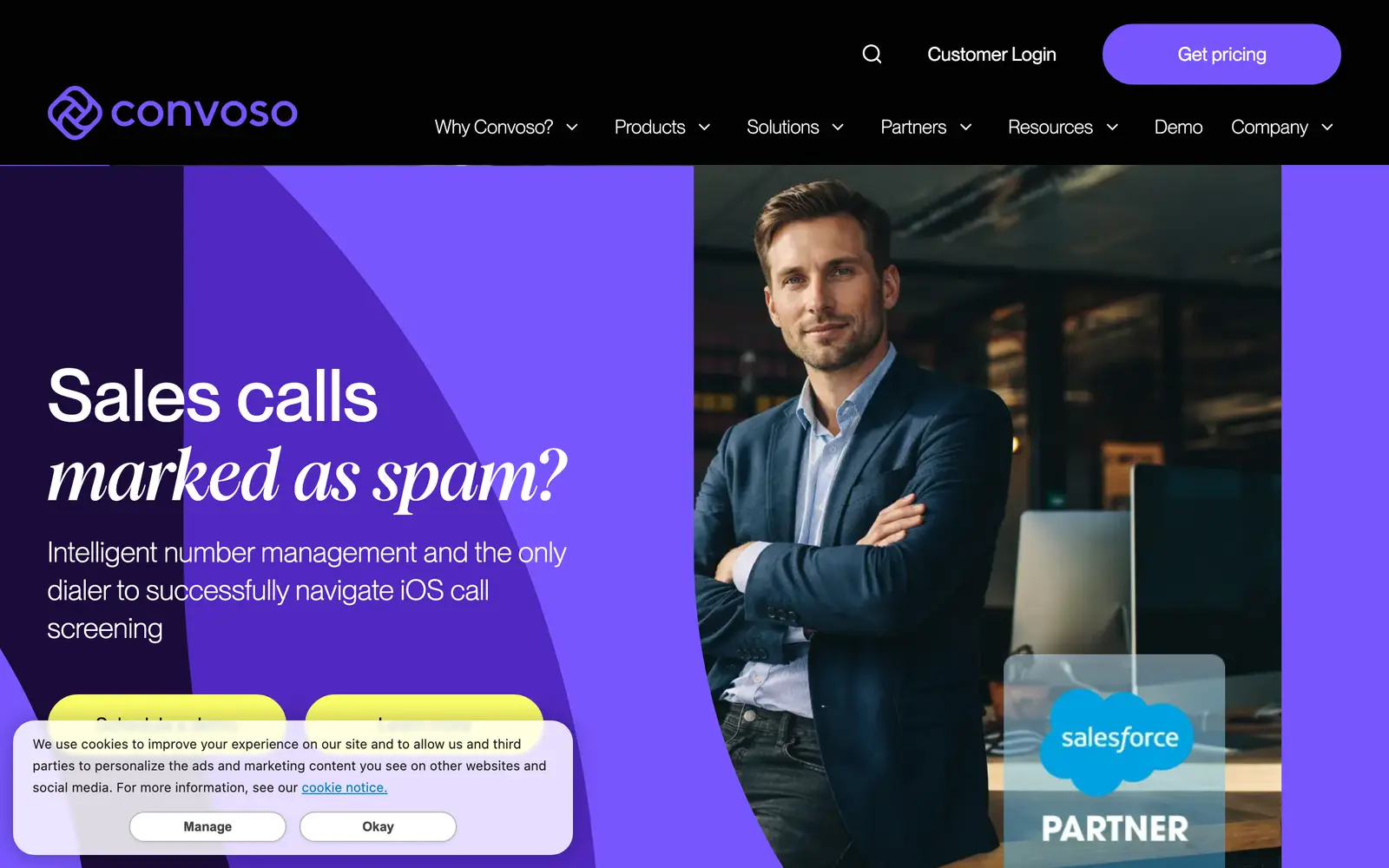 Screenshot of the Convoso website