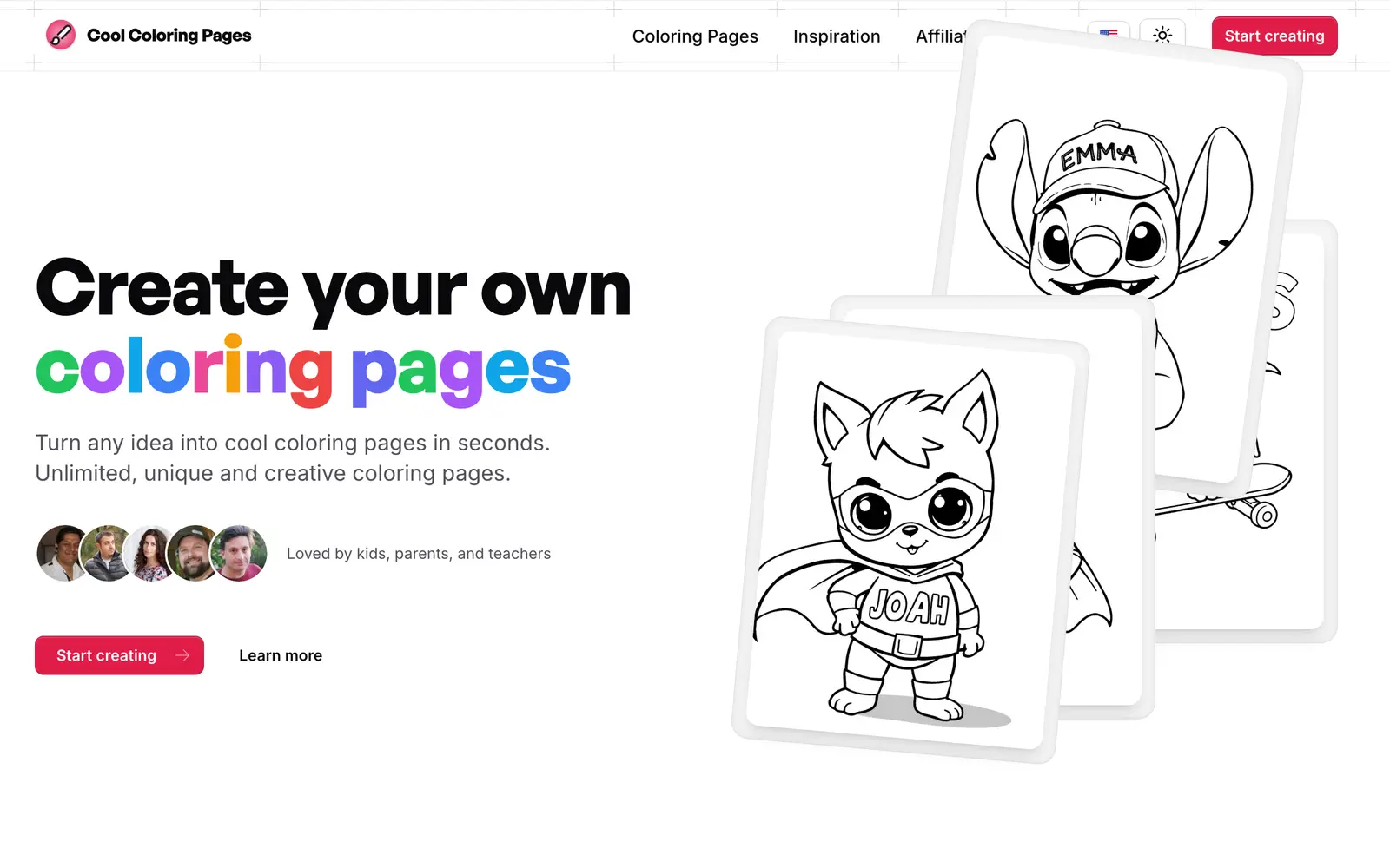 Screenshot of the Cool Coloring Pages website