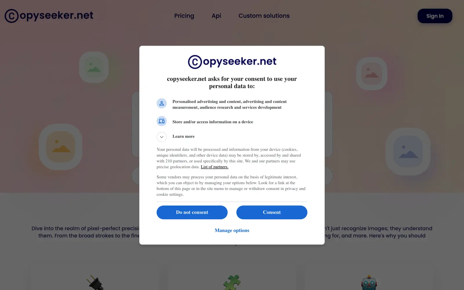 Screenshot of the Copyseeker website