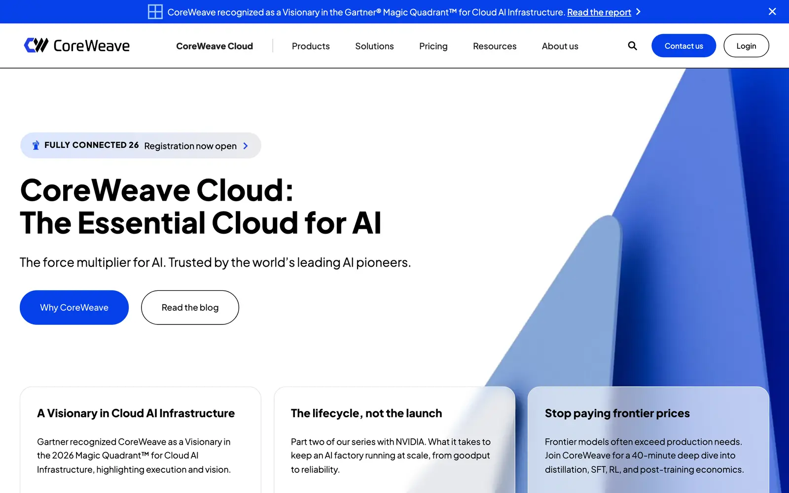 Screenshot of the CoreWeave website