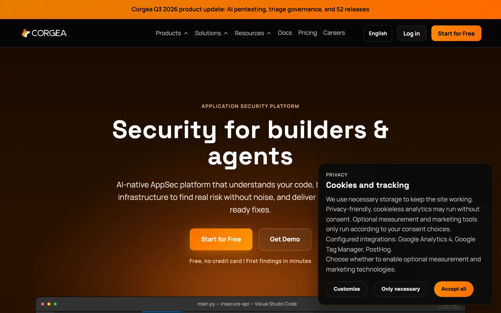 Screenshot of the Corgea website