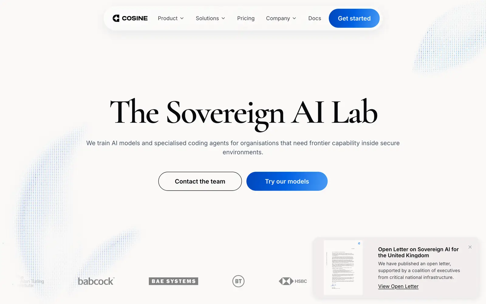 Screenshot of the Cosine website