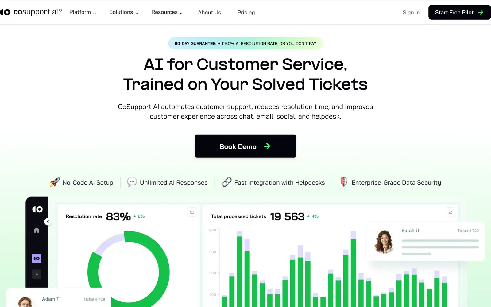 Screenshot of the CoSupport AI website