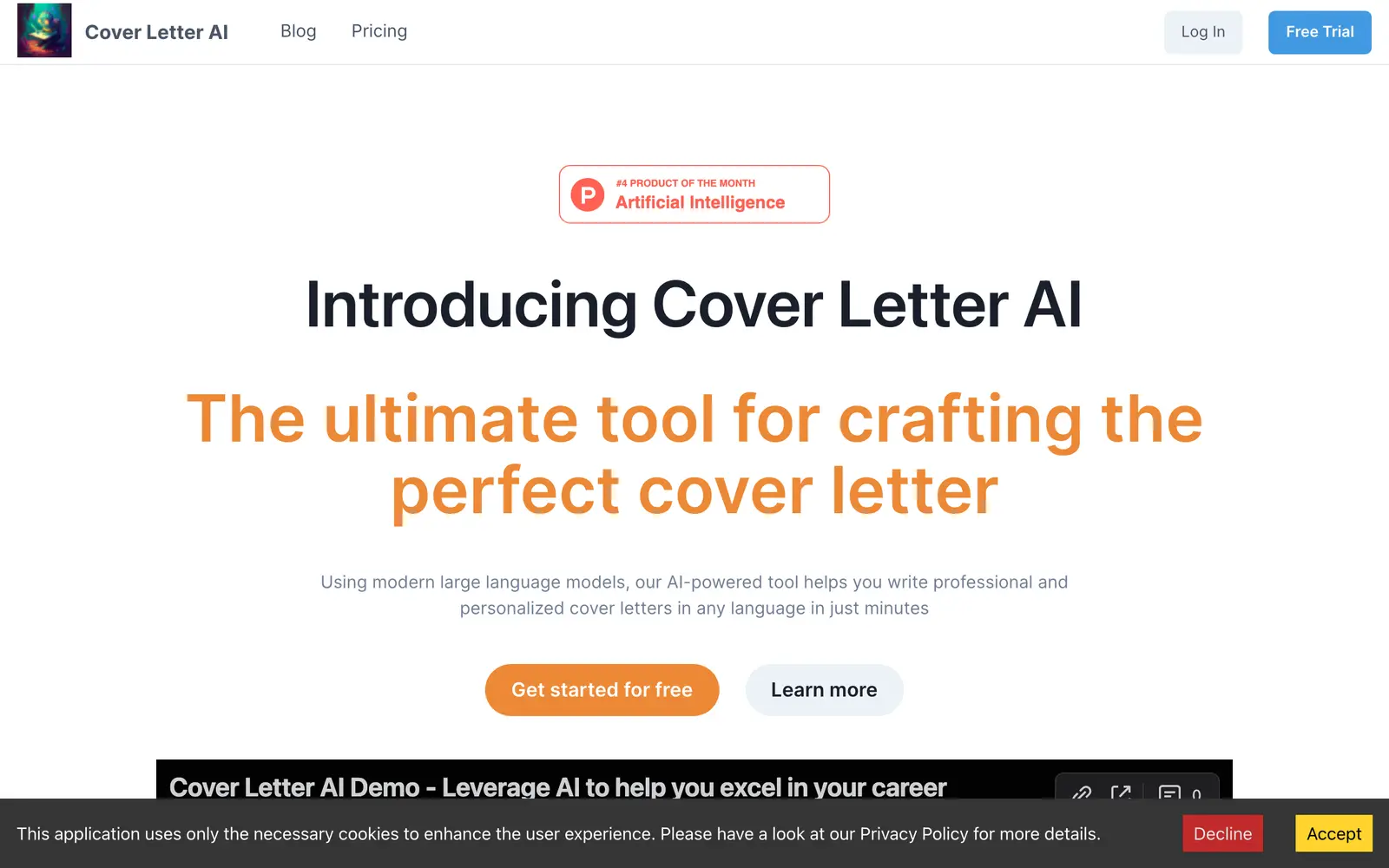 Screenshot of the Cover Letter AI website