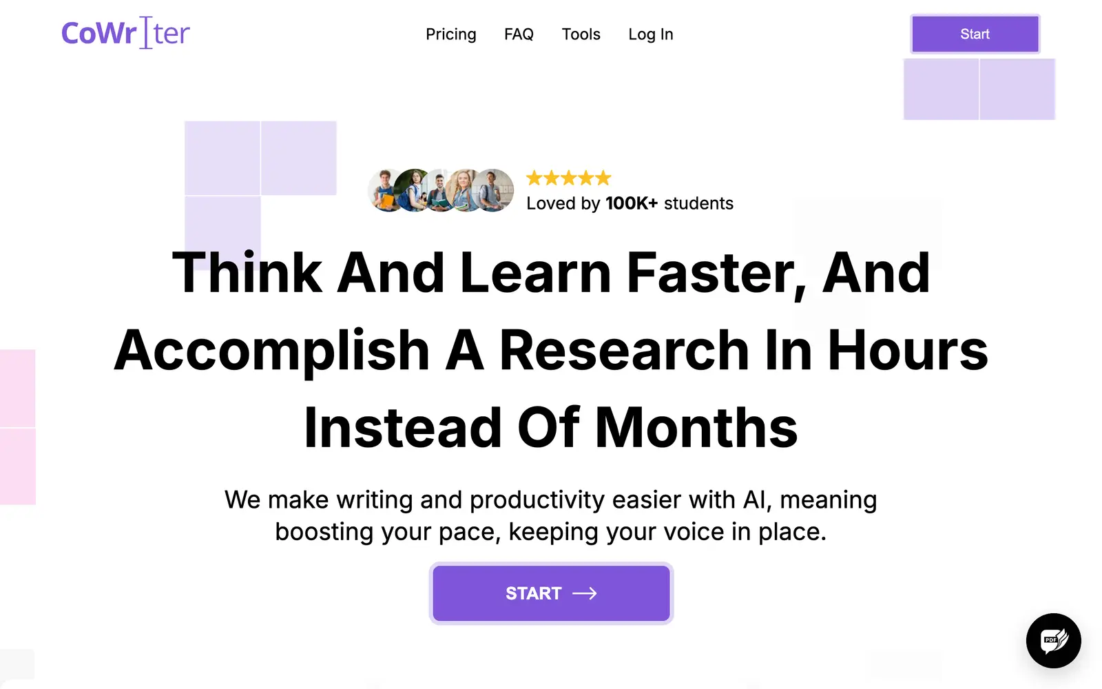 Screenshot of the CoWriter AI website