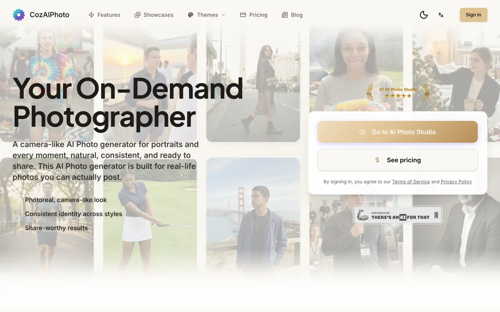 Screenshot of the CozAIPhoto website