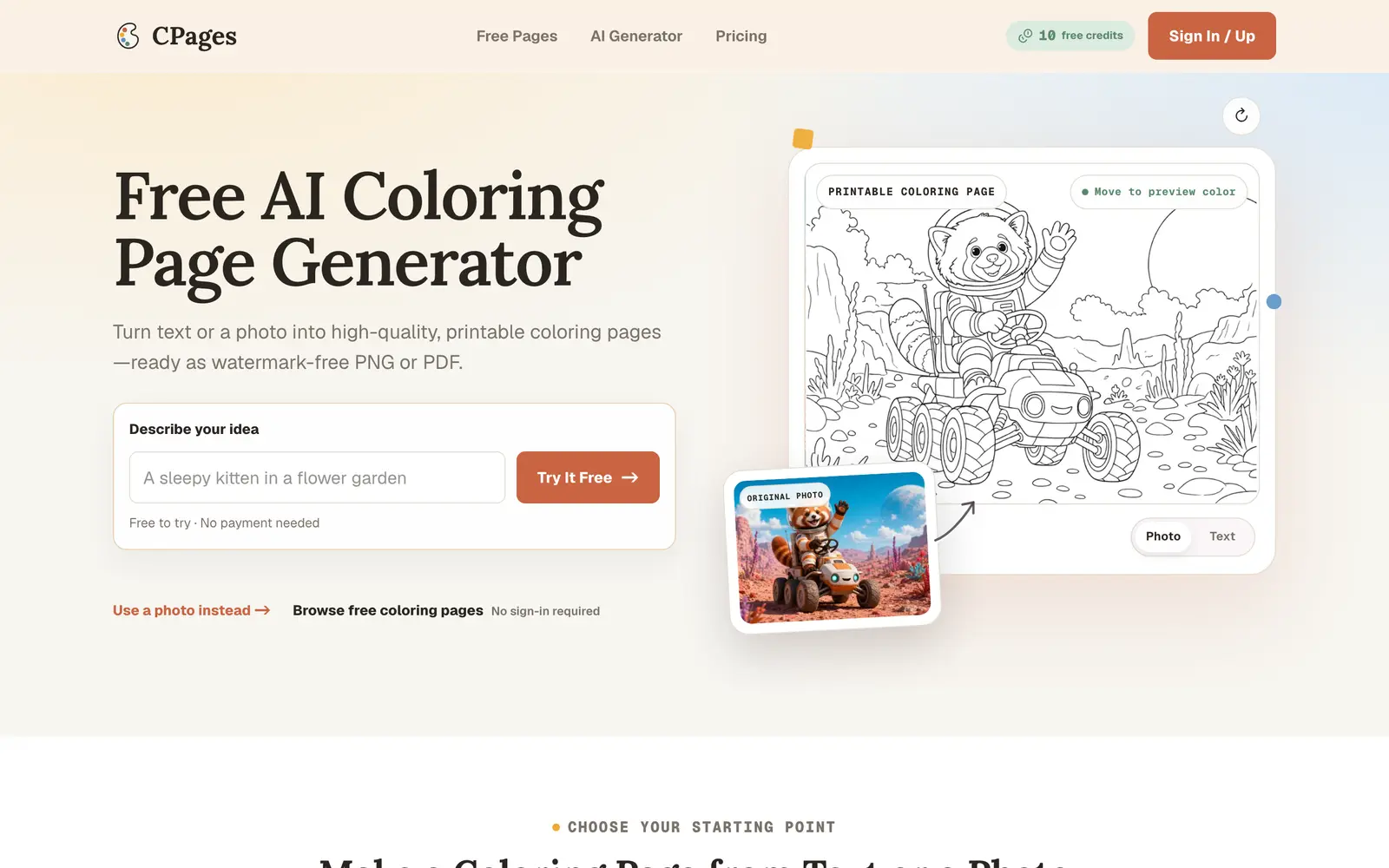 Screenshot of the CPages website