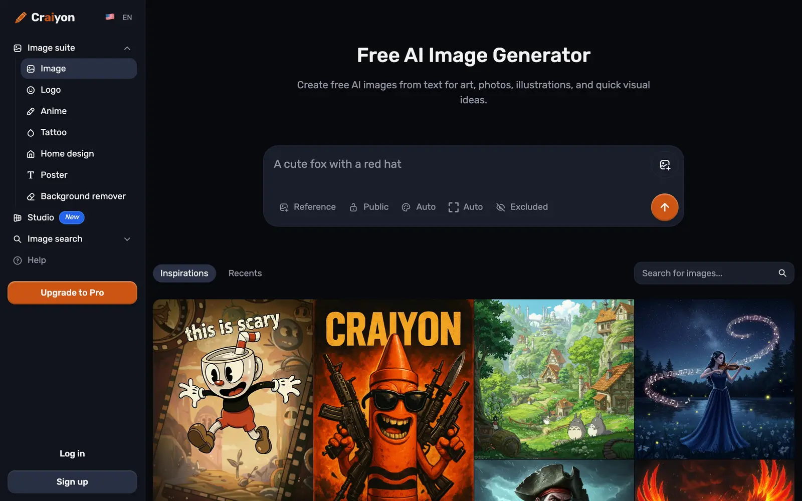 Screenshot of the Craiyon website
