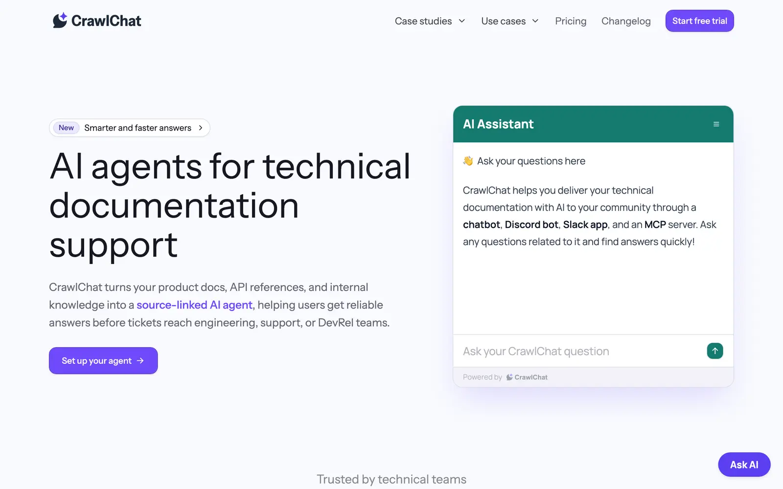 Screenshot of the CrawlChat website