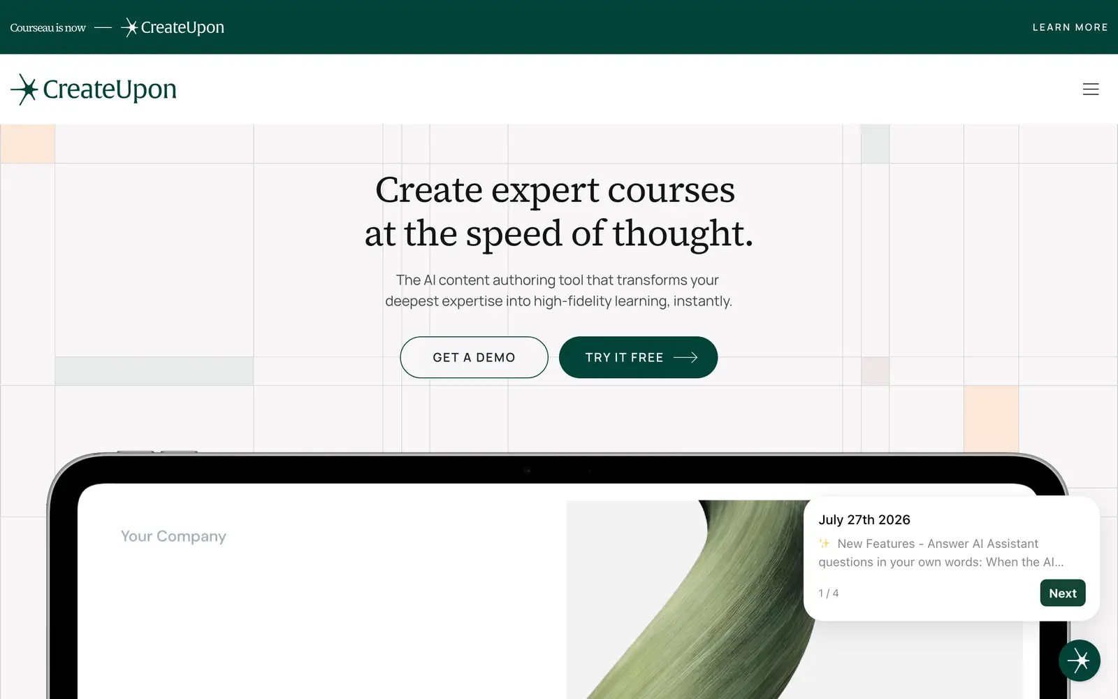 Screenshot of the CreateUpon website