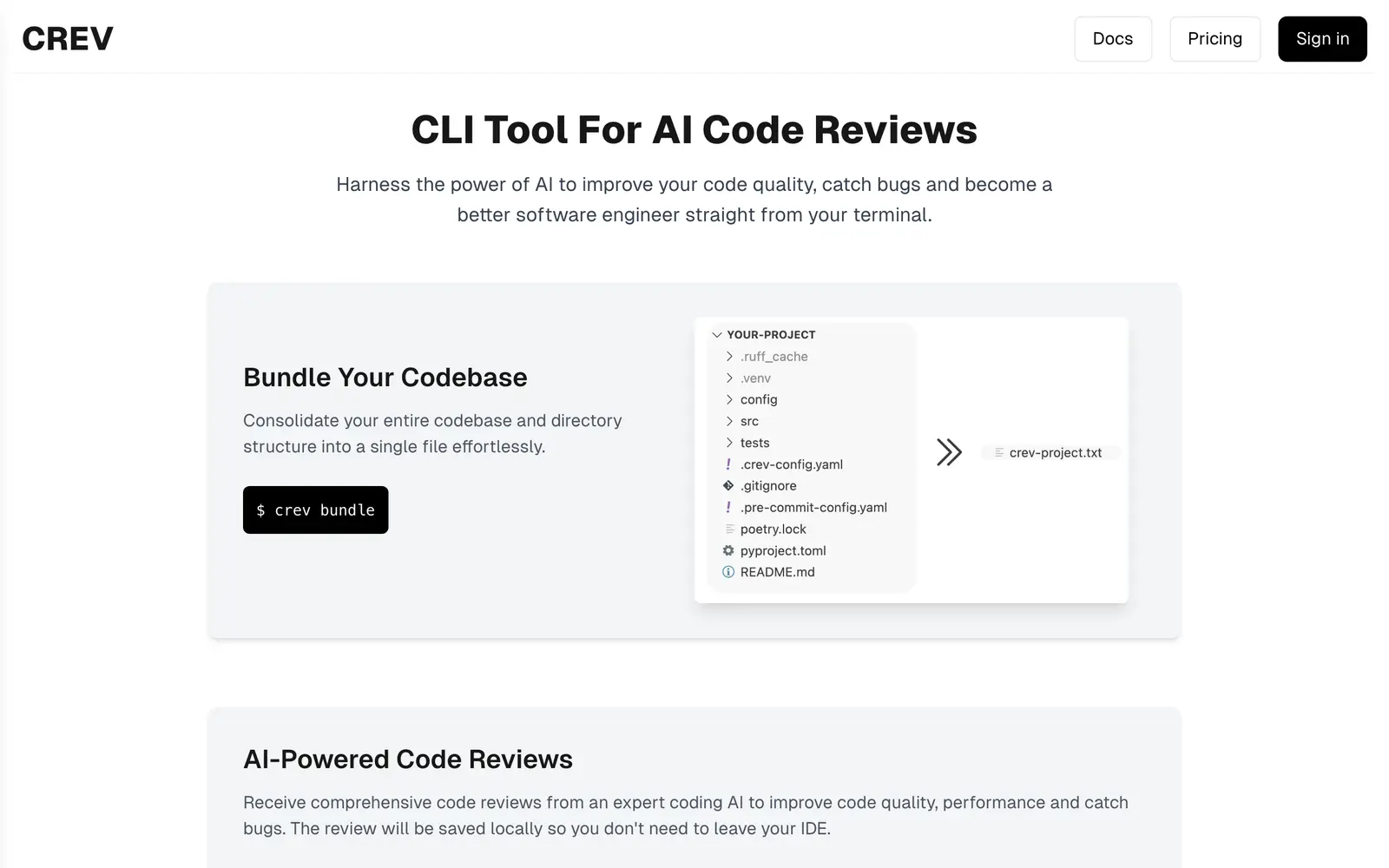 Screenshot of the CrevCLI website