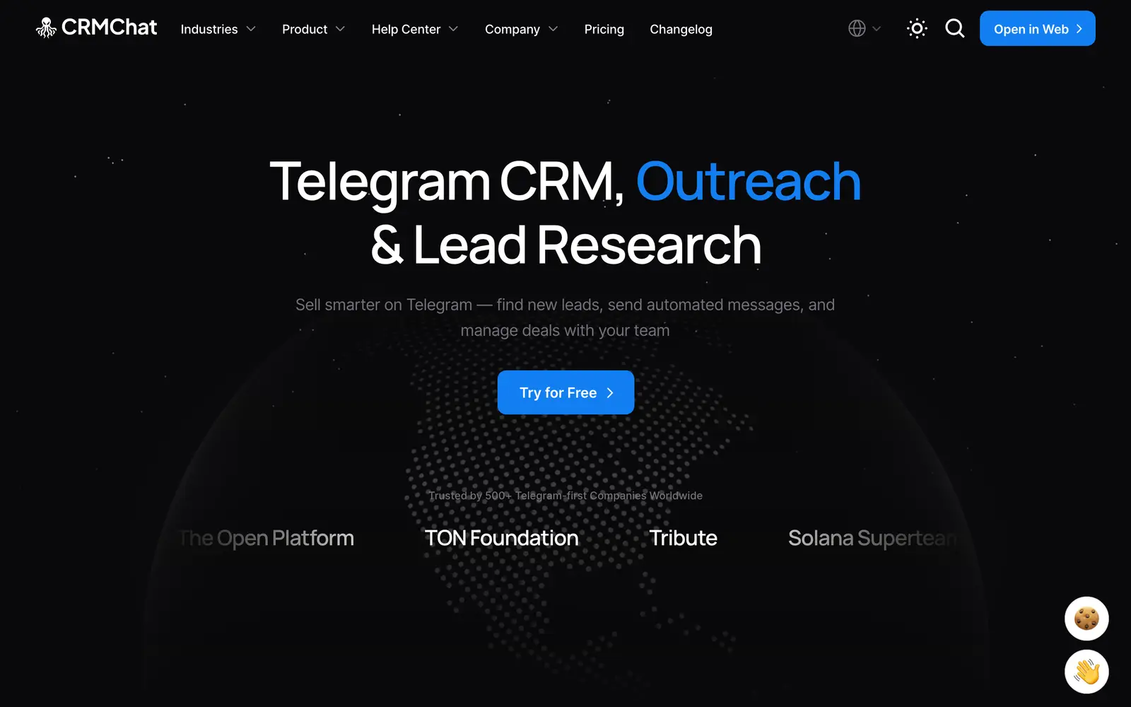 Screenshot of the CRM Chat website
