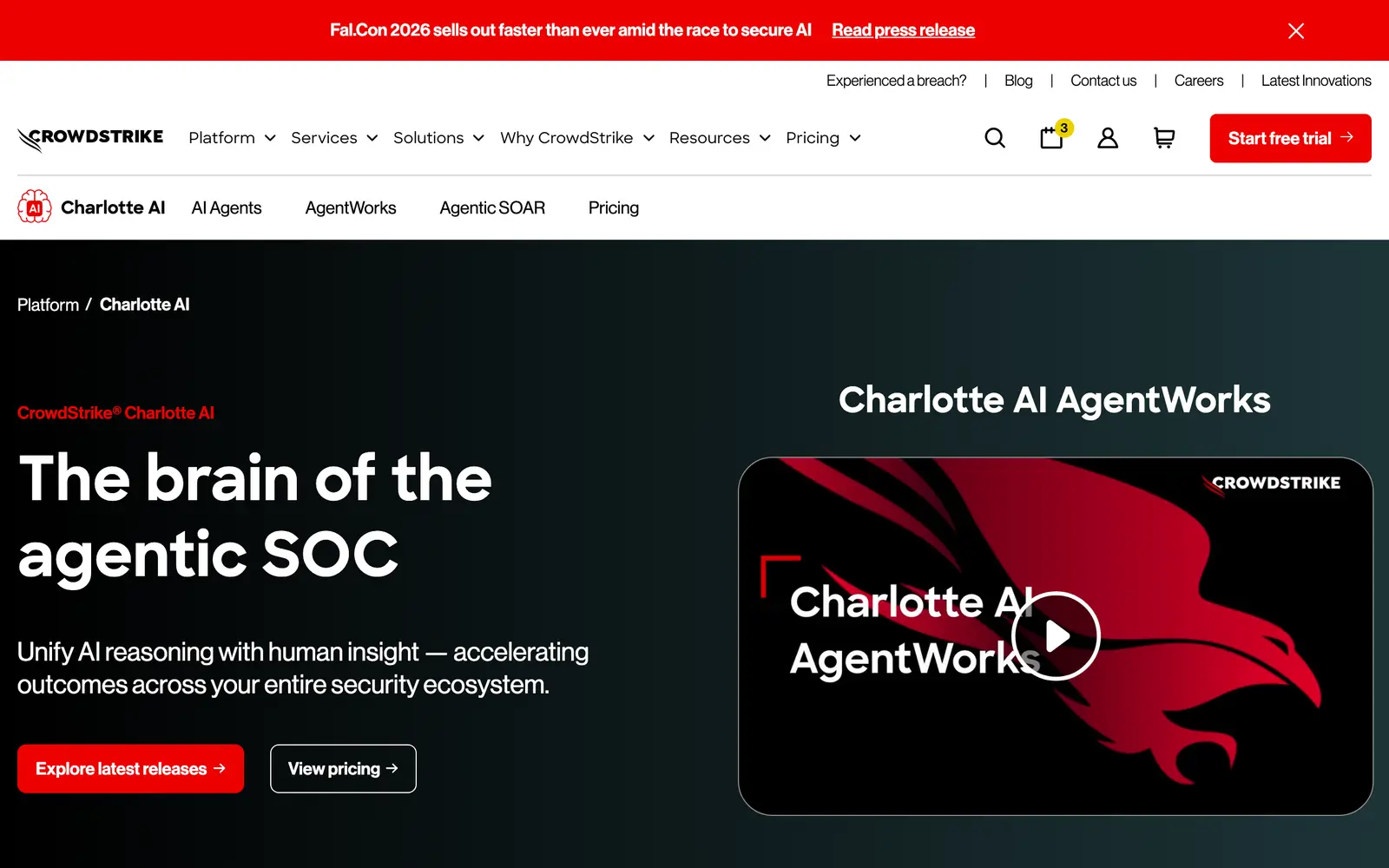 Screenshot of the CrowdStrike Charlotte AI website
