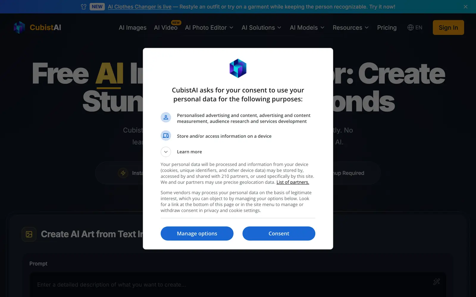 Screenshot of the CubistAI website
