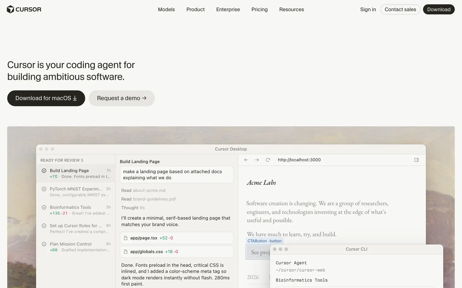 Screenshot of the Cursor website
